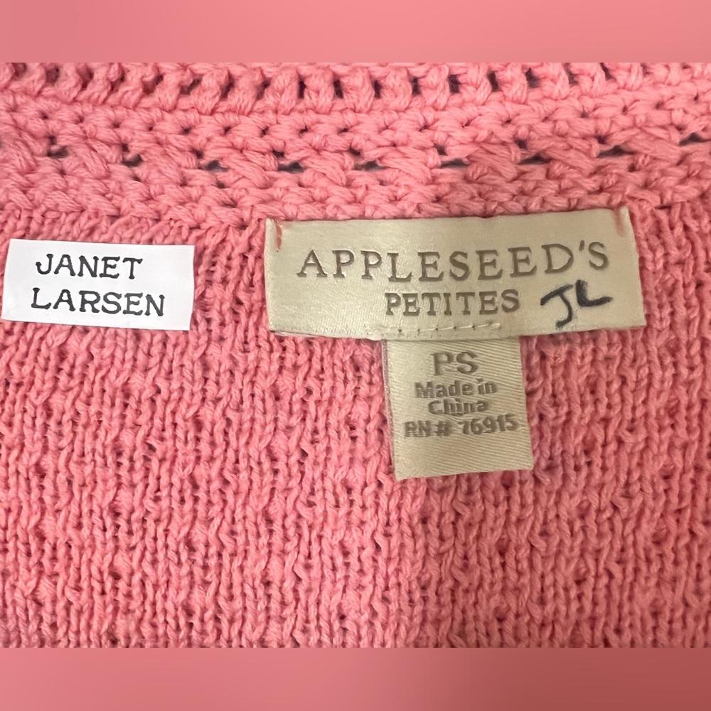 100% Cotton Salmon Pink APPLESEEDS PETITES Grandmacore Cardigan Small Petite - Picture 8 of 8